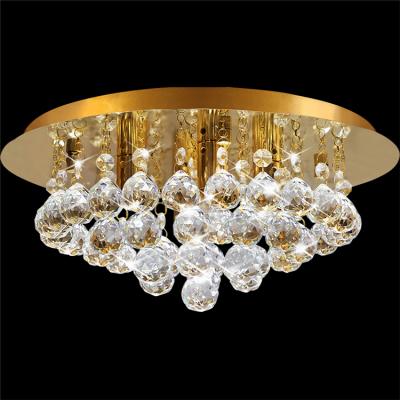 China Modern Round Crystal Chandelier Ceiling Light 42 Droplets 4 Modern Elegant Lamp Holder Reflective Gold Base for sale