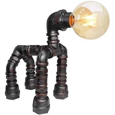 China Industrial Industrial Edison Desk Lamp Metal Retro Vintage Robot Pipe Rustic Vintage Steampunk Dog Table Lamp for sale