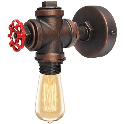 China Single Vintage Retro Vintage Water Pipe Wall Light Metal Attic Steampunk Lamp Industrial Rustic Red Valve Valve for sale