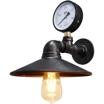 China Vintage Industrial Steampunk Water Pipe Wall Light Industrial Scone Shade Rustic Copper Metal With Pressure Gauge for sale