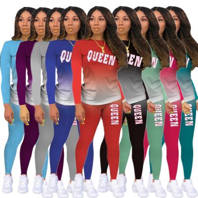 China Spandex/cotton 2 piece women's fall clothing 2021 solid long sleeve pants sets bodycon legging set plus size women clothing 4xl for sale