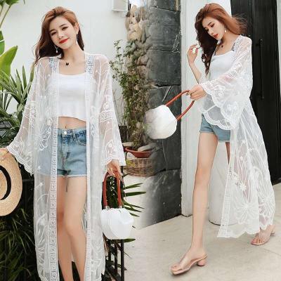 China European and American kimono women's large crochet beach swimwear lace cardigan flower beach anti-static skirt large for sale