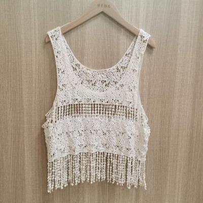 China Anti-static popular women's lace embroidery mini hollow crochet sexy beach mini hollow out blouse VEST LACE VEST perspective sling tops for sale