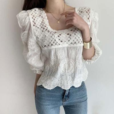 China New Korean version anti-static soft thin knitting sweater women's top sexy short sleeve square collar shirt for sale