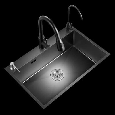 China Large Single Slot Multifunction Sink Anti-Scratch LED Digital Display Stainless Steel Waterfall Kitchen Sink With Cup Wa for sale