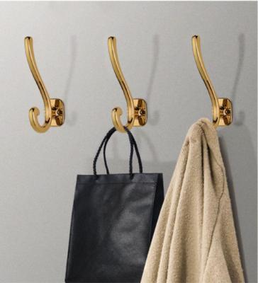 China Modern Gold Black Cloth Coat Wall Hooks Hangers Heavy Duty Zinc Alloy Metal Wall Mounted Double Prongs for sale