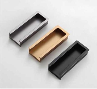 China Concealed Aluminum Alloy Handles Office Bathroom Center Cabinet Door Buckle Knobs Pulls Matte black Furniture Handle for sale