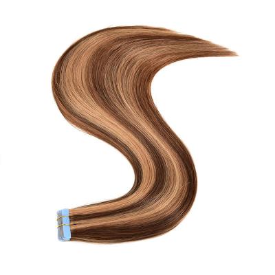 China Cheap12A Grade Virgin Remy Hair Tape In Hair Straight European Raw Bone 100% Virgin Human Hair Extension Straight With Color P4/27 for sale