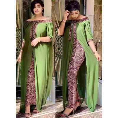 China 2021 Women Plus Size Patchwork Leopard Long Dress Abaya Kaftan Style Loose Casual Dress #2382 for sale