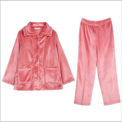 China Good Quality Thermal Two Pieces Winter Color Flannel Thick Warm Pure Pajamas For Sale for sale