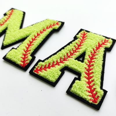 China Sustainable Factory Custom Wholesale Apparel Iron On Baseball Chenille Letters 26 Alphabet Patches Embroidery Use For Clothes Hats Bags for sale