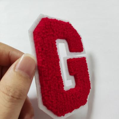 China Durable High Quality Indelible Apparel Iron On Red Chenille Letter Patches Apparels Embroidered Patches Backing Custom for sale