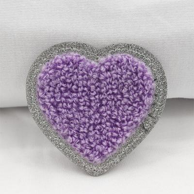 China 2023 New Arrival Sustainable Apparel Custom Clothes Hats To Bag Glitter Chenille Heart Shaped Iron On Patches Badges Support Customization for sale