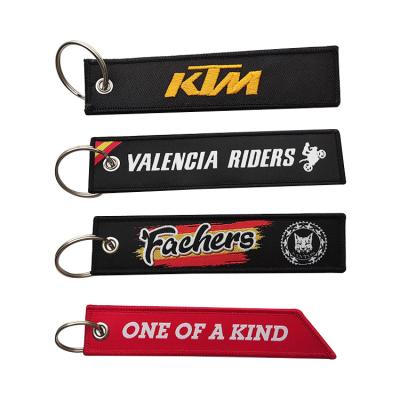 China 3D Car Embroidery Woven Fabric Patches Backpack Zipper Automobile Key Chain Customization Woven Key Chain for sale