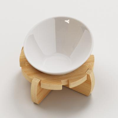 China 2021 Viable New Design Cat Feeder Bowl, Height Adjustable Pet Bowls Bamboo Ceramic Pet Feeder for sale