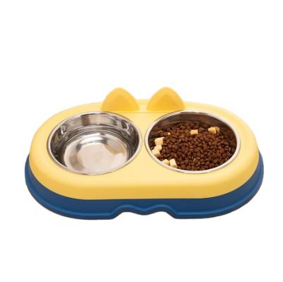 China Sustainable Dog Bowl Stainless Steel Double Pet Basin Pet Supplies Slow Food Bowls for sale