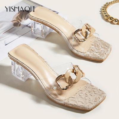 China Fashion Trend Custom Transparent High Heels Women Adjust Clear High Jelly Heels Slippers Pumps Toe Sandals Summer Shoes Woman Wedding for sale