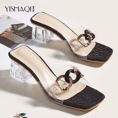 China Wholesale 2022 Fashion New Arrival China Pearl Metal Buckle Summer Women Shoes Adjust Toe Sandals Slippers Crystal Heel for sale