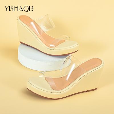 China Wholesale Fashion Trend Designer Custom Slippers Heeled Platform Wedges Transparent Slippers Women Rubber Slippers for sale