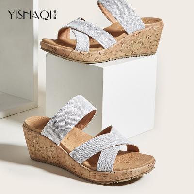 China Fashion Trend 2022 Outdoor Slippers High Heels Strap Shoes Summer Sandals Wedge Strap Women Cross Waist Slipper Ladies for sale