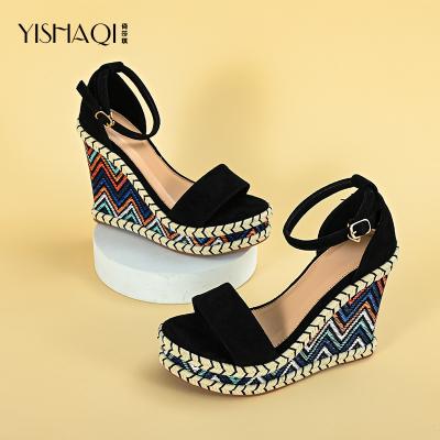 China 2022 Summer Style Bohemian Straw Platform Wedge Heels Ladies Fashion Trend Factory Custom Shoes Women Sandal for sale