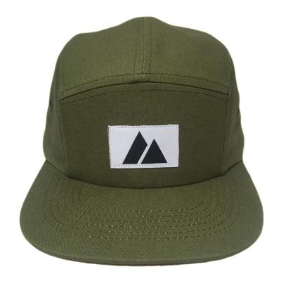 China OEM army green white cotton brim cotton camp hat COMMON flat woven label logo custom 5 panel hat for men for sale