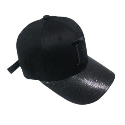 China COMMON Wholesales Fashion Black Cotton Glitter Brim Baseball Cap With Sequin Sports Hat Cap Custom for sale