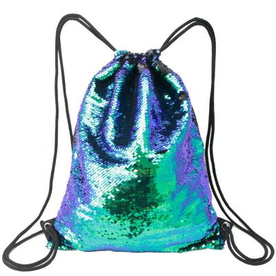 China Hot Selling Waterproof Polyester Laser Waterproof Flip Up Sequin Suction String Backpack Bag Women DIY for sale