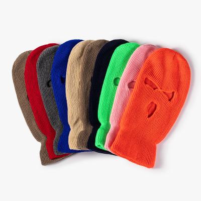 China COMMON Wholesale Drop Shipping Cheap Price Winter Warm Hats Knitting 3 Hole Balaclava Skimask Beanie Custom Tag for sale