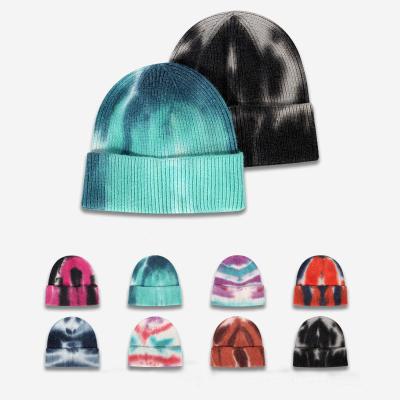 China COMMON Wholesale Warm Thick Warm Adult Dye Winter Sale Beanie Hat Knitting Custom Add Tag for sale