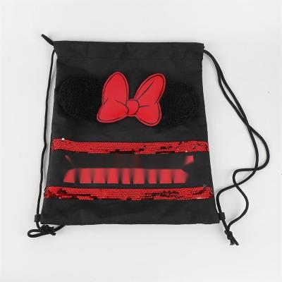 China Newspaper Used Cartoon Explosive Cute Children's Polyester Drawstring Bag Mini School Bag for sale