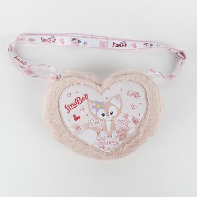 China Lovely Plush Lady Lady PU Heart Shape Kids Unique Small Plush Handbags for sale