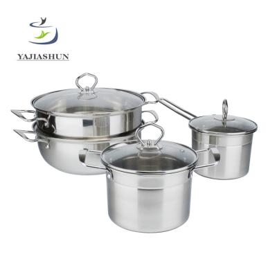 China Sustainable 7pcs Induction Compatible Cooking Pot Cookware Set Stainless Steel Soup Pot Casserole Rice Steamer for sale