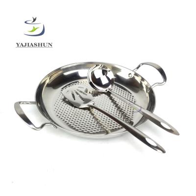 China Sustainable Double Handles High Quality Stainless Steel Seafood Pan Flat Frying Pan for sale