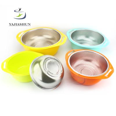 China Sustainable Rice Blanching Stainless Steel Colander Set With Plastic Material Mixing Bowl for sale