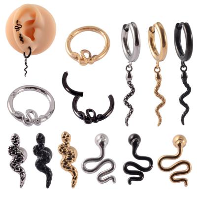 China NUORO CLASSIC Tiny Black Snake Septum Clicker Tragus Helix Daith Earrings 316L Surgical Steel Snake Ear Piercing for sale