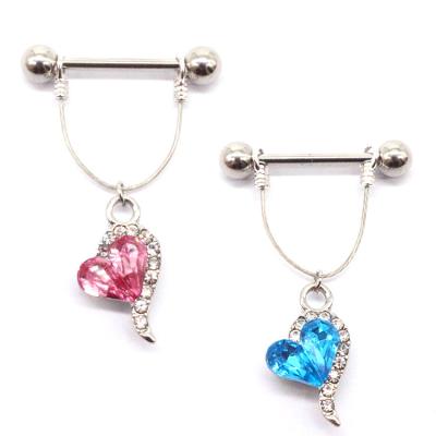 China NUORO CLASSIC 1Pcs 14G Shiny Pink Heart Dangle Nipple Piercing Jewelry For Women Barbell CZ Heart Stainless Steel Nipple Rings for sale