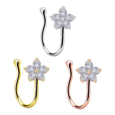 China NUORO 1pcs CLASSIC Brass Zircon Non Piercing African Nose Ring With Women Flower U Shape CZ Nose Cuffs for sale