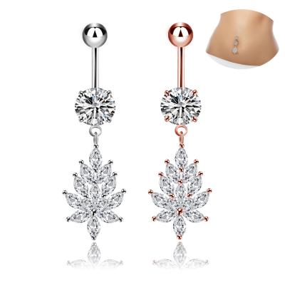 China Lady Surgical Steel Navel Fine Jewelry Perforation Ring Clear Crystal Dangle Belly Ring Bar Navel Belly Body Navel Fashion Hiphop for sale