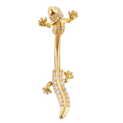 China 2021 Surgical Hiphop Gecko Lizard Navel Ring Fashion Gold Zircon Women Belly Bar Navel Piercing Navel Jewelry Steel Bar Jewelry for sale