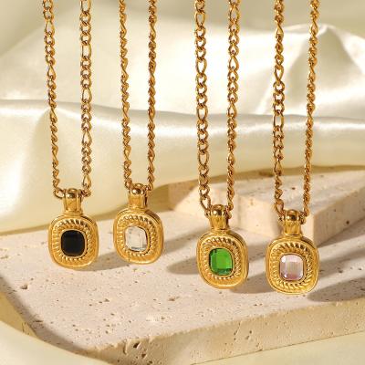 China BOHEMIA NUORO Luxury Clavicle Square Zircon 18K Gold Figaro Chain Jewelry For Women Wedding Stainless Steel Crystal Necklace for sale