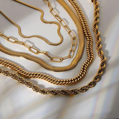 China Hiphop NUORO Multiple Styles 18K Gold Plated Curb Box Twist Cuban Snake Chain With Women Outfits Stainless Steel Stackable Necklaces for sale