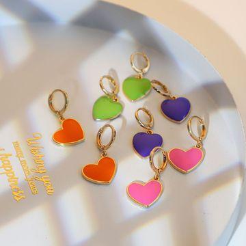 China FASHION Metal Earrings Combine Geometric Heart Shape Angel Earrings Color Drip Heart Shape Dangle Earrings for sale