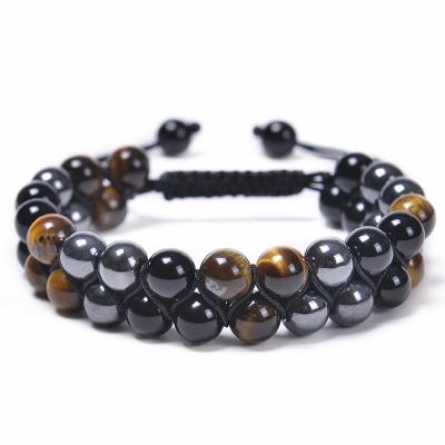 China Lava Rock Stone Essential Oil CLASSIC Diffuser Bracelet Tiger Eye Hematite Beads Double Layer Adjustable Macrame Braided Bracelets for sale