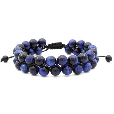 China Handmade Braided Bracelet Men Tiger Eye Natural Stone Beaded Fashion Yoga Double Layer Lapis Lazuli Bracelet Men Jewelry TRENDY for sale