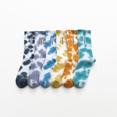 China Sporty high quality CT fashion tie dye printed crew men's dress thongs unique custom tie dye socks for sale