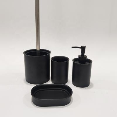 China Sustainable 4pcs Hotel Bathroom Accessories Resin Black Bathroom Set Bathroom Products for sale