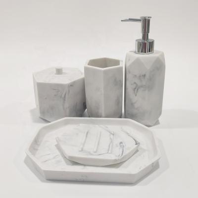 China Sustainable Luxury White Decorative Resin Bath Set Bathroom Accessories For Five Star Hotel Bathroom Products for sale