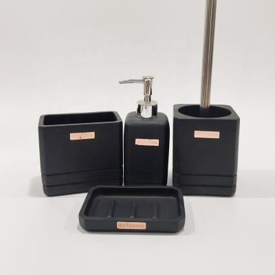 China Modern Sustainable Hotel Resin Bathroom Accessory Set Black Bathroom Accessories Bathroom Products Toilet Brush for sale