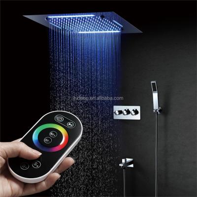 China Without SUS304 500*500mm 500*500mm Ceiling LED Rain Mist Shower Waterfall Shower Head Main Body Control Bathroom Shower Faucet Set Hot Cold for sale